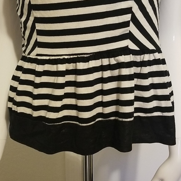 Monteau black/cream stripe peplum top size medium - Picture 4 of 8
